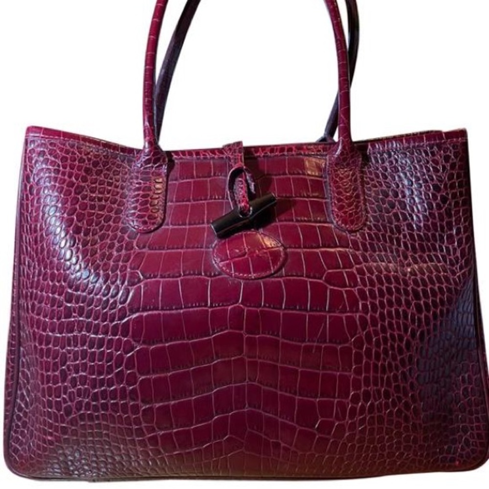 Longchamp Roseau Bordeaux Croc Tote